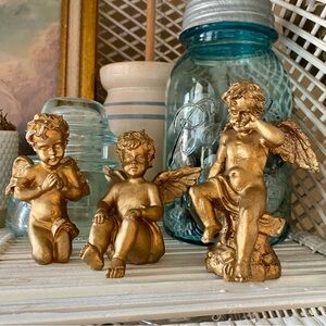Vintage 90s Gold Cherub Set of 3 Figurines